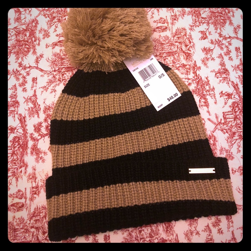 NWT Michael Kors new Black and Tan stripe hat